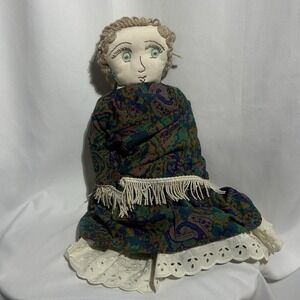 Handmade Cloth Doll | Folk Art | Primitive | Paisley Pattern | Weighted Bottom